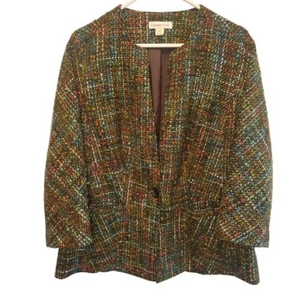 Coldwater Creek Womens Multicolor Tweed Blazer Jacket Single Button 20-22